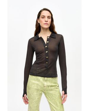 Ganni Sheer Mesh Jersey Buttoned Top Polyester - Multicolor