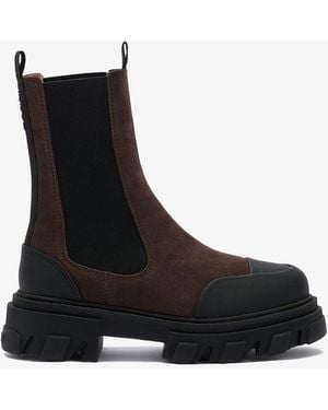 Ganni Cleated Mid Chelsea Boots In - Black