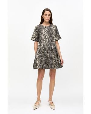 Ganni Leopard Cotton Tweed Mini Dress - Multicolor