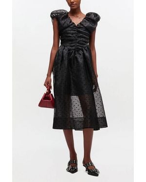 Ganni Organza Ruched Dress - Black