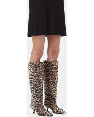 Ganni Leopard Eyelets Slouchy High Shaft Stiefel - Schwarz