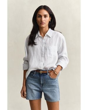GANT Relaxed Fit Striped Linen Shirt - Blue