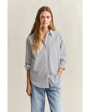 GANT Relaxed Fit Classic Striped Poplin Shirt - Grey