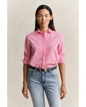 GANT Regular Fit Striped Classic Poplin Shirt - Pink