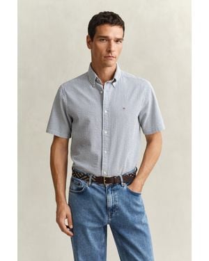 GANT Striped Seersucker Short Sleeve Shirt - Grey