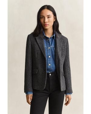 GANT Herringbone Blazer Charcoal Melange - Blue