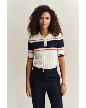 GANT Cotton Short Sleeve Rugger Cream - Blue