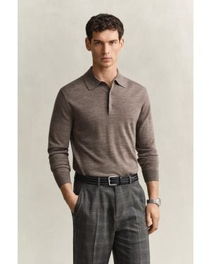 GANT Extra Fine Merino Wool Polo Jumper - Brown