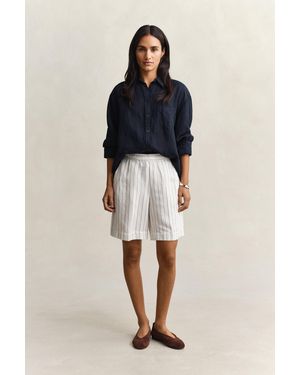 GANT Striped Linen Blend Shorts Eggshell - Blue