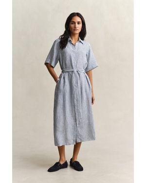 GANT Striped Linen Shirt Dress Evening - Blue