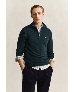 GANT Lambswool Half-Zip Jumper Tartan - Blue