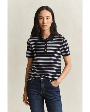 GANT Striped Piqué Polo Top Evening - Blue