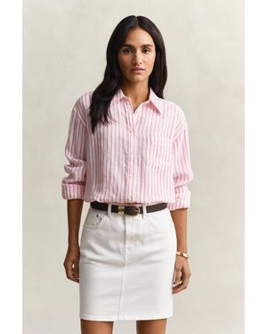 GANT Relaxed Fit Striped Linen Shirt - Pink