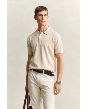 GANT Slub Cotton Blend Short Sleeve Polo Jumper Seed Melange - Natural