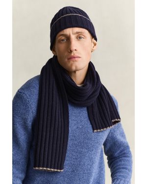 GANT Tipped Scarf & Beanie Gift Set Evening - Blue