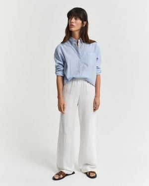 GANT Relaxed Fit Linen Blend Pull-On Trousers - Blue