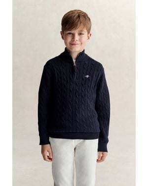 GANT Teens Teen Boys Shield Cable Knit Half-Zip Jumper Evening - Blue