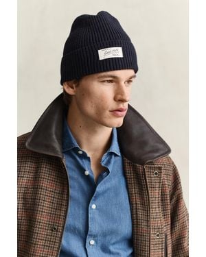 GANT Ribbed Logo Beanie Evening - Blue