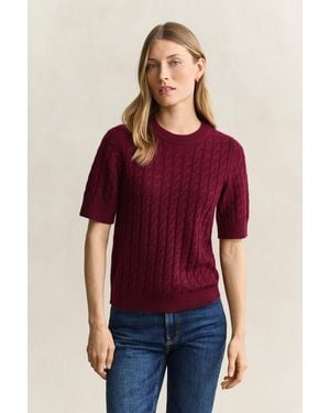 GANT Wool Cashmere Cable Knit Short Sleeve Jumper - Red