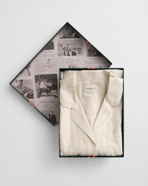 GANT Satin Stripe Pyjama Set Gift Box Linen - White