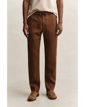 GANT Linen Trousers Mahogany - Natural
