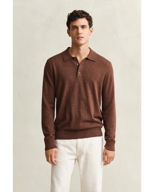 GANT Slub Cotton Blend Polo Jumper - Brown