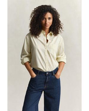 GANT Relaxed Fit Striped Poplin Shirt - Natural
