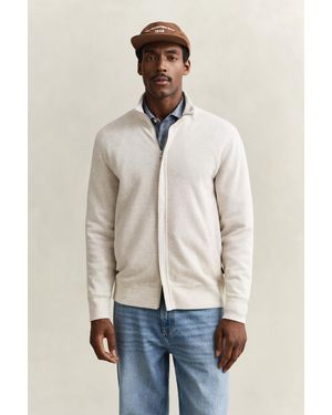 GANT Sacker Rib Zip Sweatshirt Seed Melange - Natural