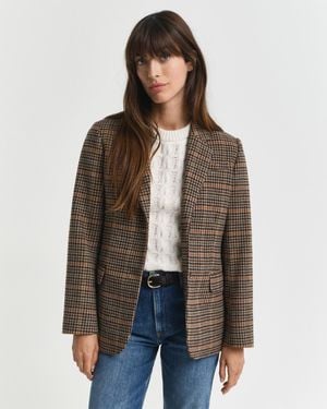 GANT Regular Fit Wool Houndstooth Blazer - Brown