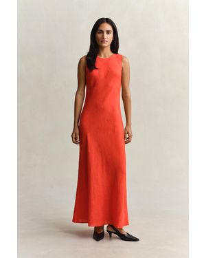 GANT Bias Cut Linen Midi Dress - Red
