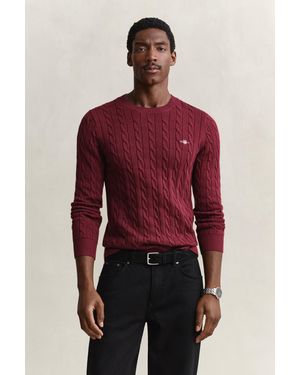 GANT Cotton Cable Knit Crew Neck Jumper - Red