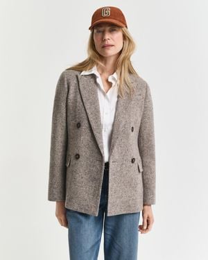 GANT Regular Fit Textured Wool Blazer - Natural