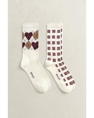 GANT 2-Pack Argyle Heart Socks Gift Box Cream - Natural