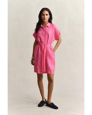 GANT Linen Cap Sleeve Shirt Dress - Pink