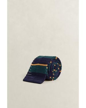 GANT Knitted Striped Tie Tartan - Blue