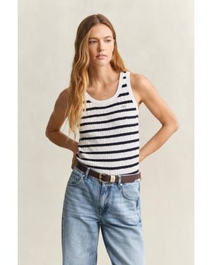 GANT Striped Cable Knit Tank Top Eggshell - Blue