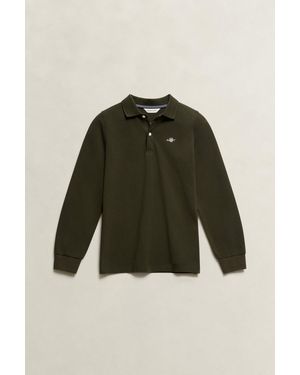 GANT Teens Teen Boys Shield Long Sleeve Polo Shirt Dark Moss - Green