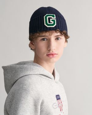 GANT Teens Teens G Badge Ribbed Knit Beanie () - Grey