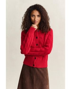 GANT Wool Blend Cable Knit Cardigan Ruby - Red