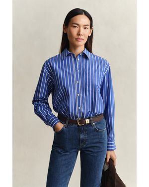 GANT Relaxed Fit Classic Striped Poplin Shirt - Blue