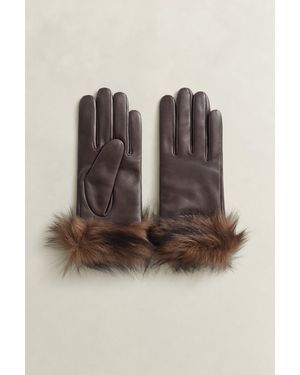 GANT Shearling Cuff Leather Gloves Deep - Brown