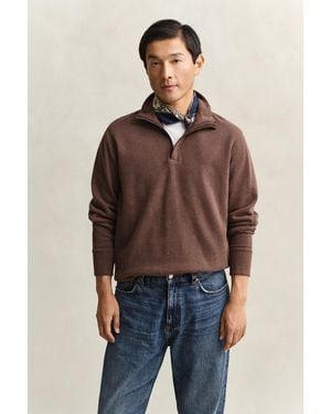 GANT Sacker Rib Half-Zip Sweatshirt Dark Melange - Brown