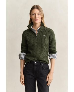 GANT Stretch Cable Knit Half-Zip Jumper - Green