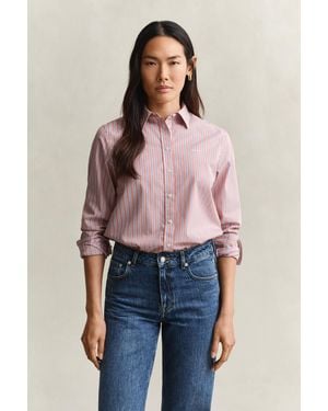 GANT Regular Fit Striped Classic Poplin Shirt - Blue
