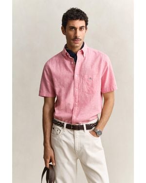 GANT Linen Blend Short Sleeve Shirt - Pink
