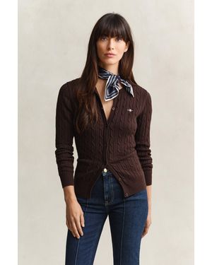 GANT Stretch Cotton Cable Knit Cardigan - Black
