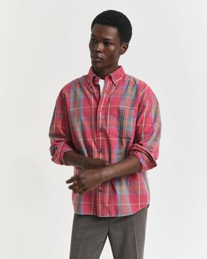 GANT Oversized Washed Twill Checked Shirt - Red