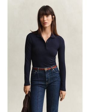 GANT Slim Ribbed Polo Top Evening - Blue