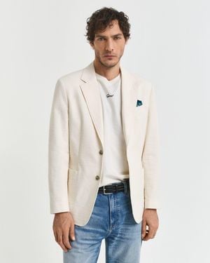 GANT Slim Fit Seersucker Suit Jacket - Natural