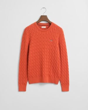 GANT Teens Teens Shield Cotton Cable Knit Crew Neck Jumper - Red